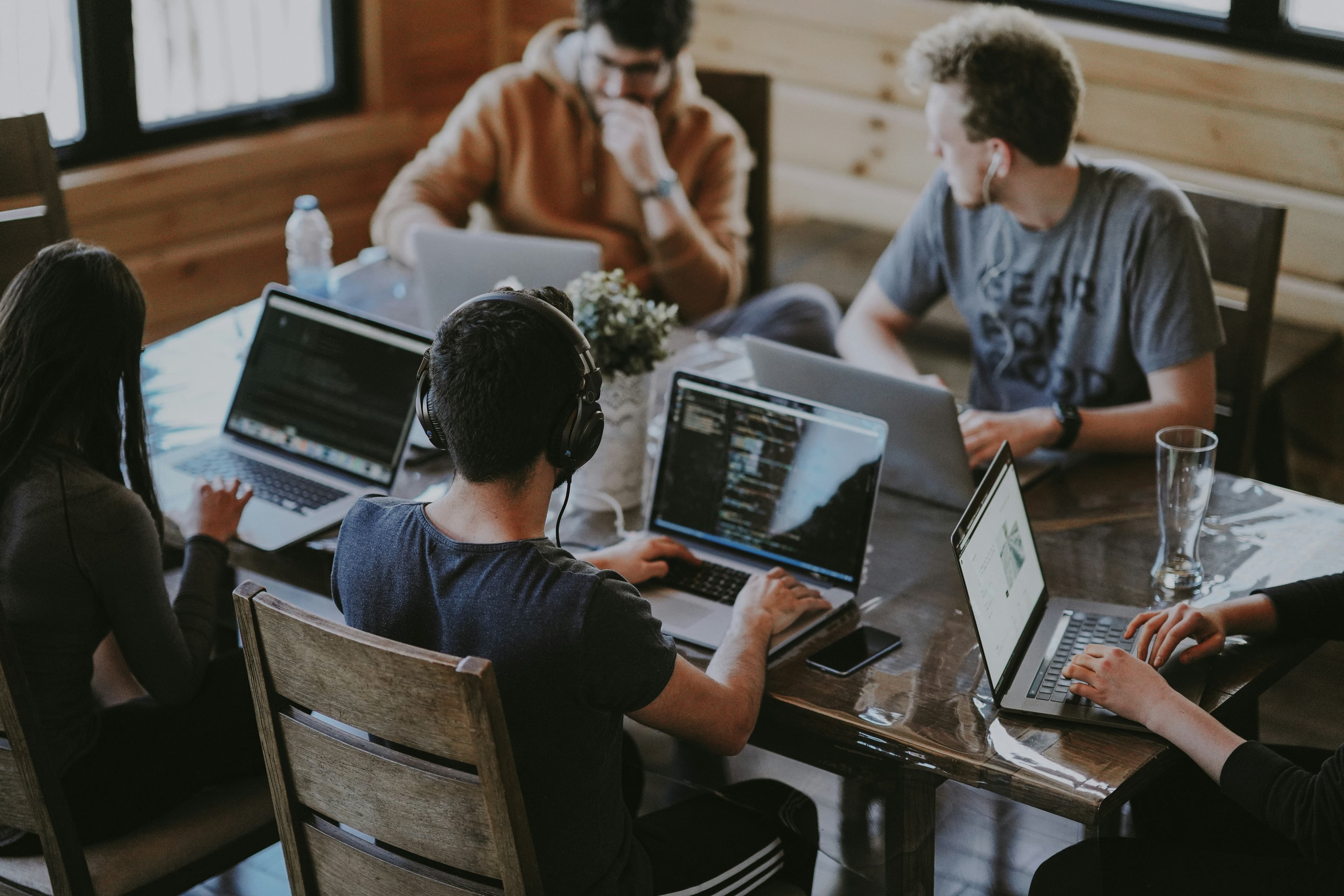 Engineers building enterprise software at a shared workspace